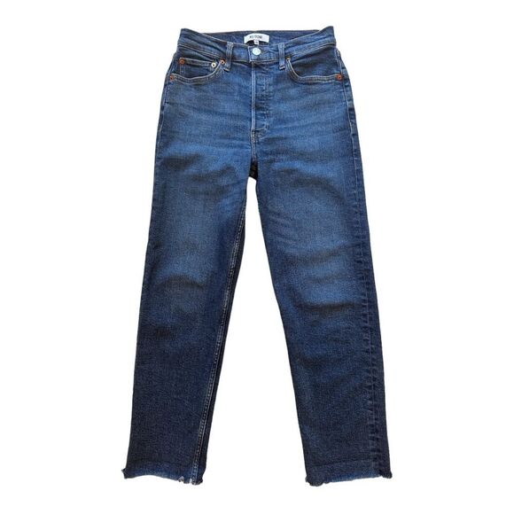 Re/Done 70s High-Rise Stove Pipe Comfort Stretch Raw Hem Denim Jeans Size 26 - Picture 15 of 15
